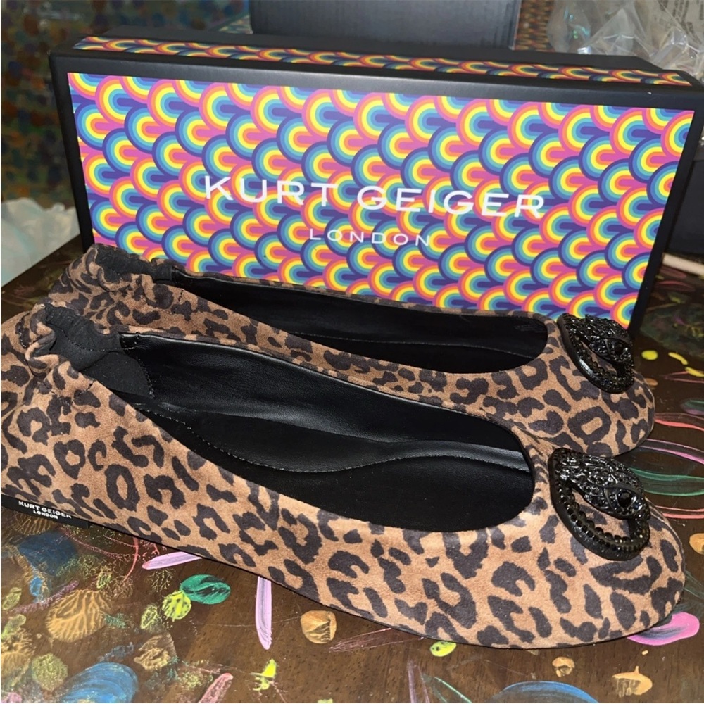 Kurt Geiger Brown Suede  Leopard Print  Chelsea Ballerina Flats MSRP $198 Sz 11 - Picture 3 of 10